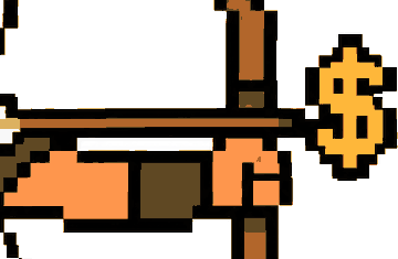 The bow after the upgrade, with a solid gold currency sign fitted where the arrow rest used to be